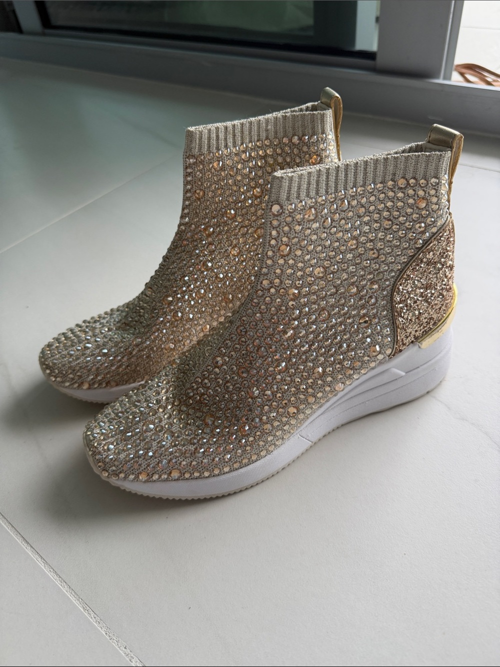 Gorgeous Michael Kors Women's Gold Crystal Slip-On Wedge Sneakers